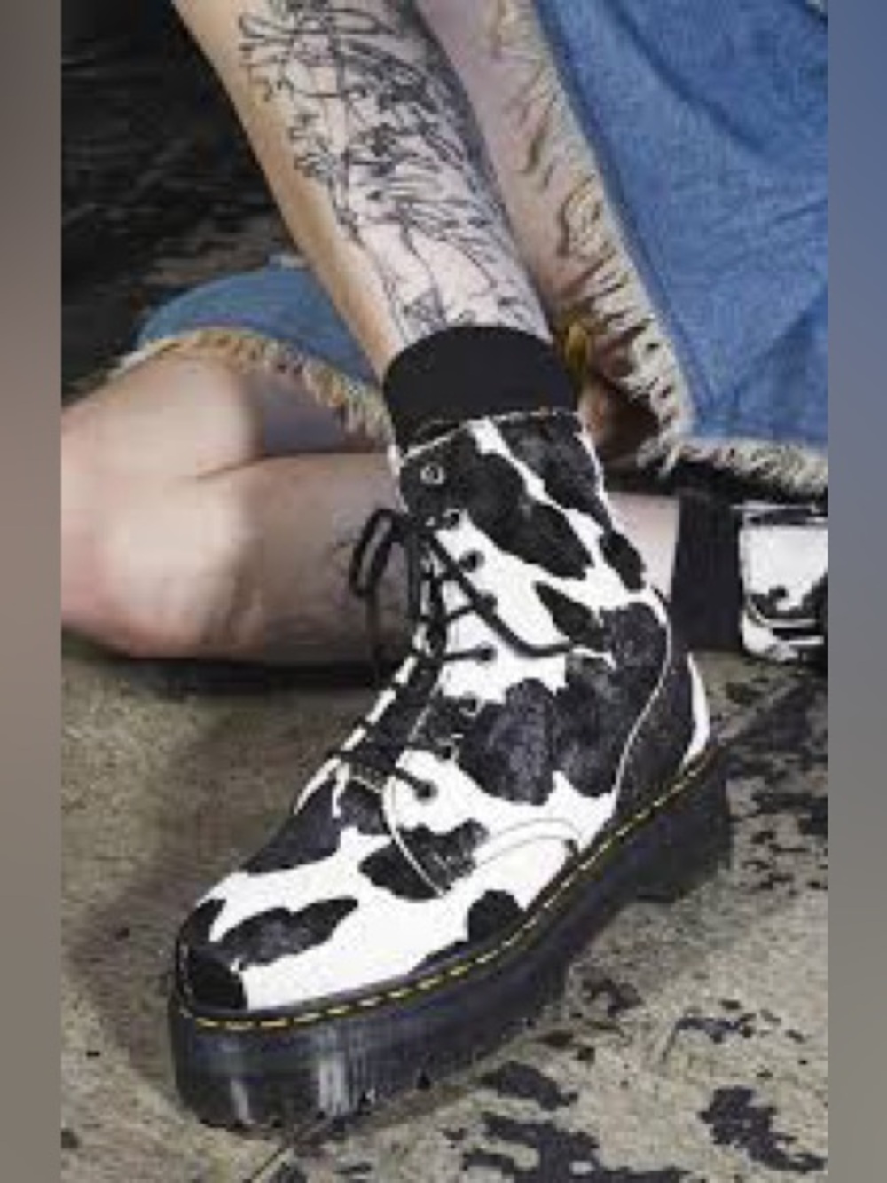 Dr. Martens Black & White Pony Hair Jadon Platform Boots